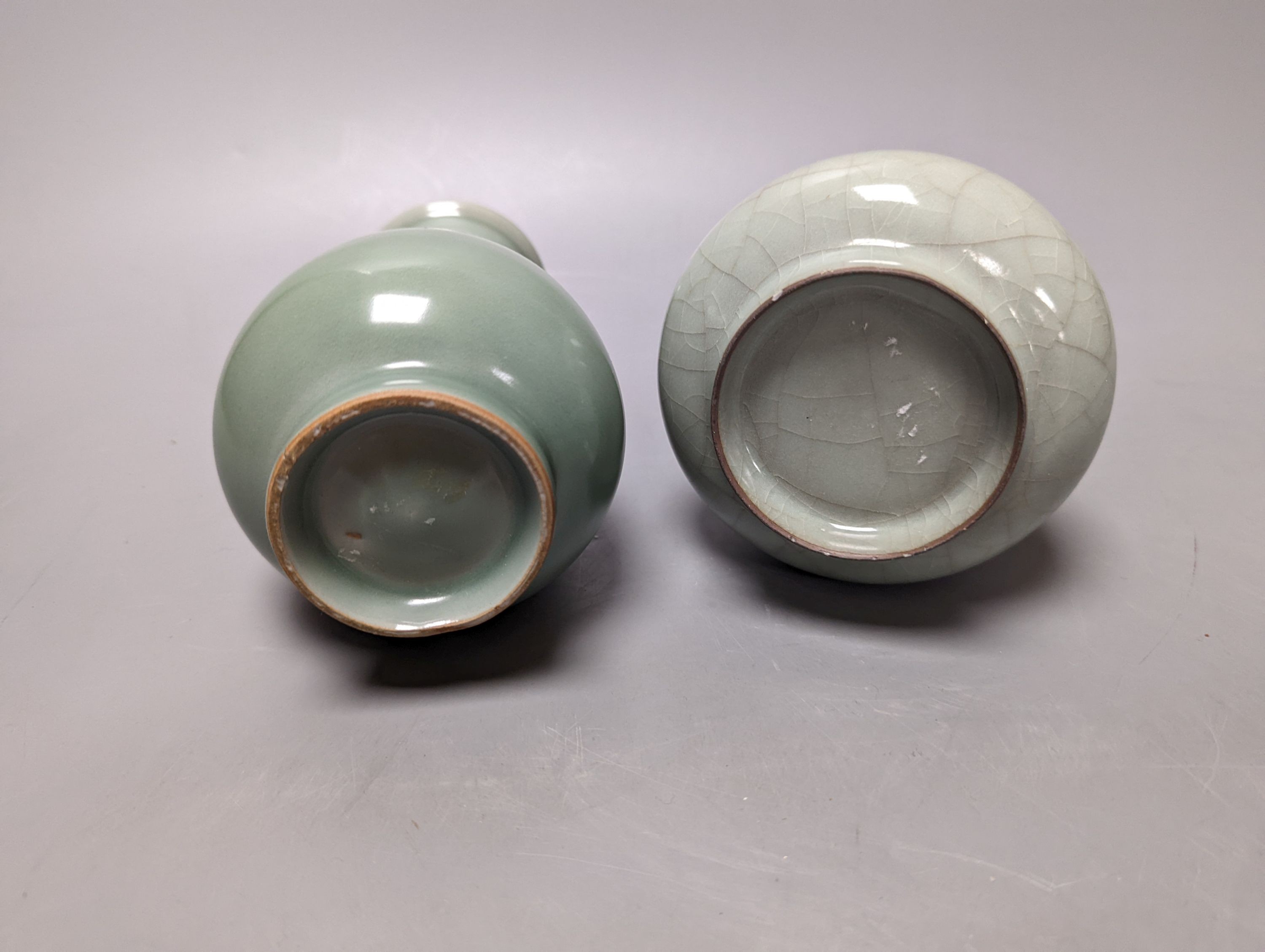 Two Chinese celadon glazed vases, tallest 18 cm